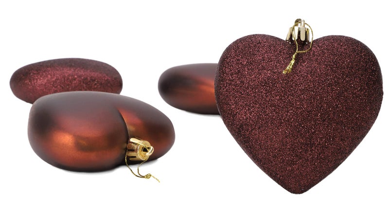 Christmas ConceptsÂ® 4-100mm Heart Shaped Baubles - Matte & Glitter Design - Christmas Ornaments (Mocha) - Image 4